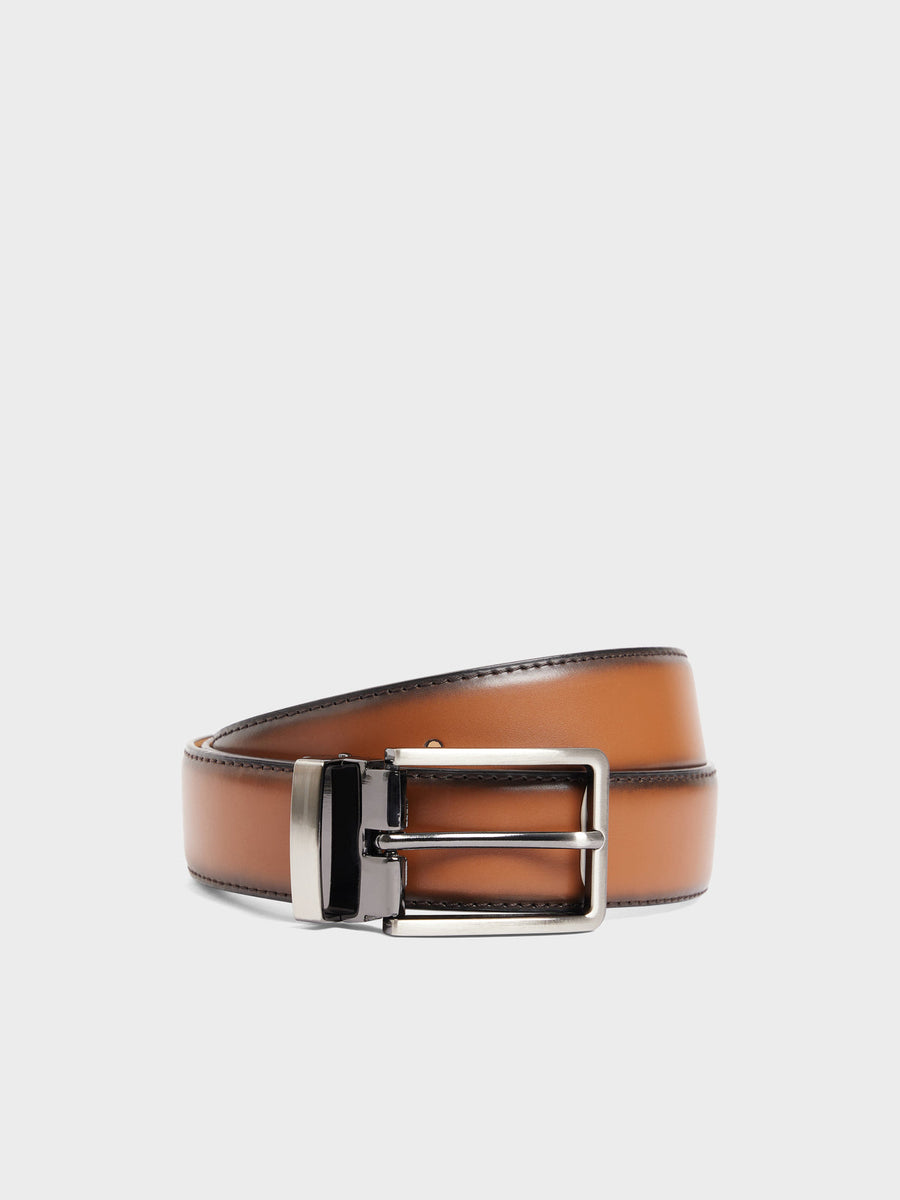 Ceinture ajustable en cuir lisse cognac