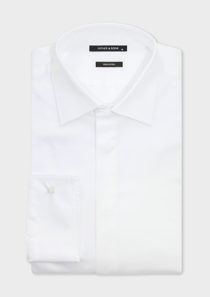 Chemise habillée Regular en satin de coton uni blanc