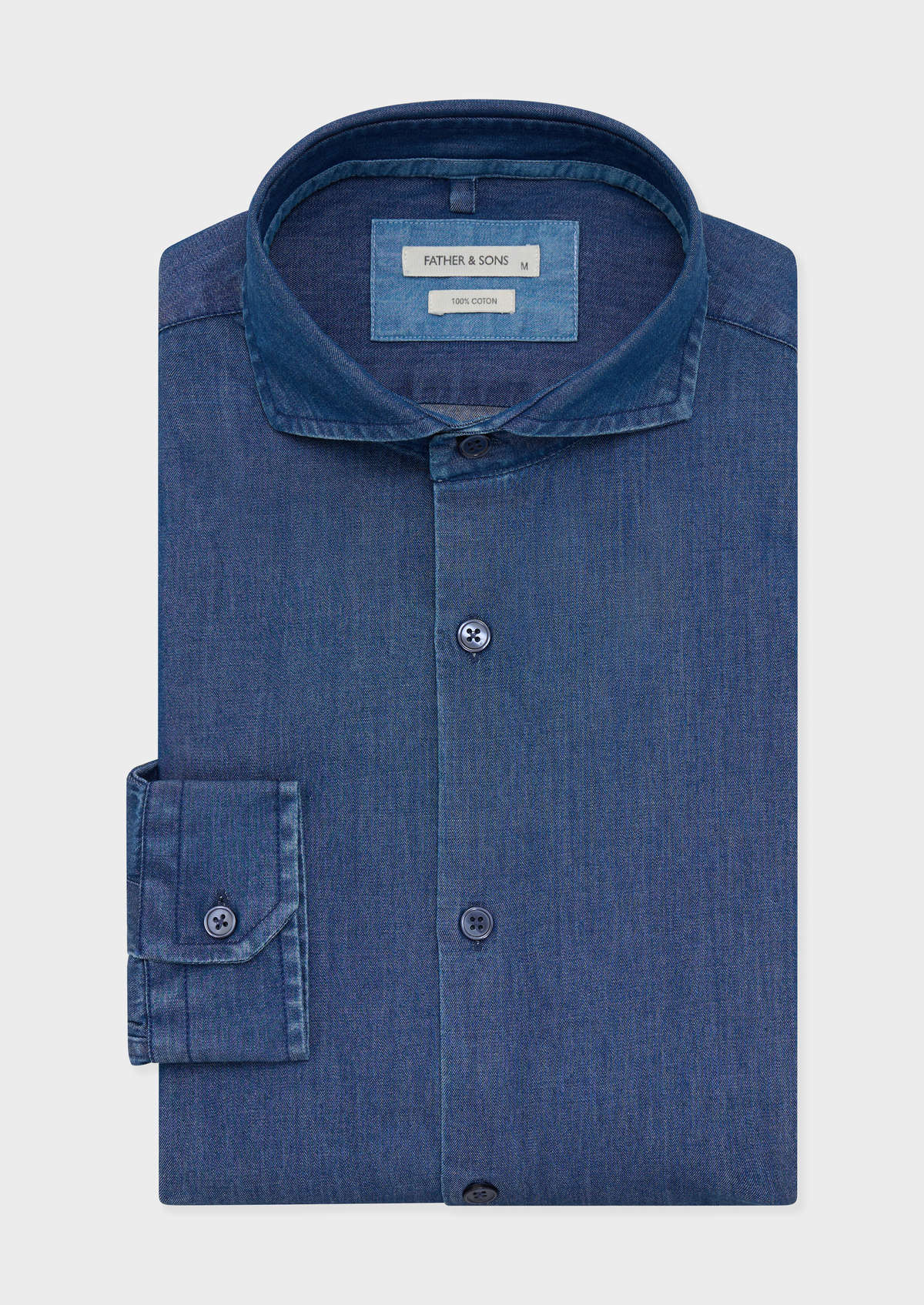 Chemise sport Slim en coton denim uni bleu jeans