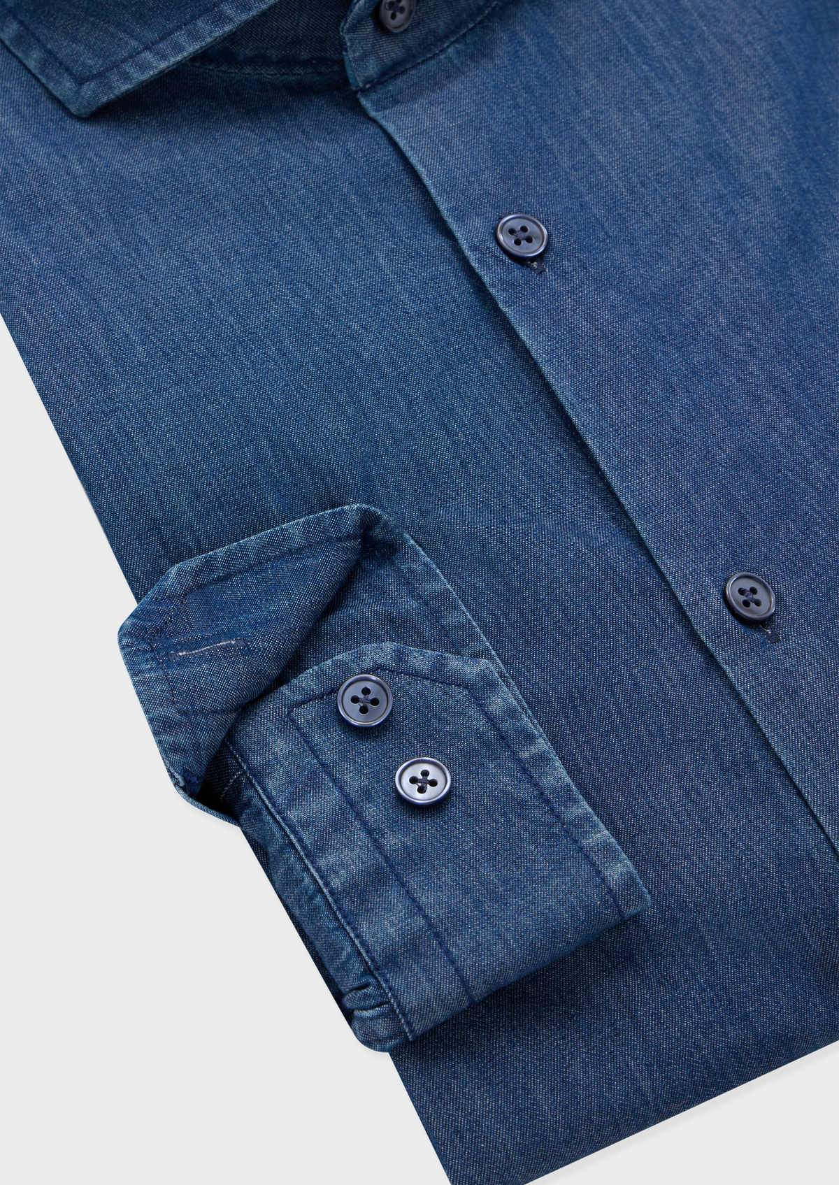 Chemise sport Slim en coton denim uni bleu jeans