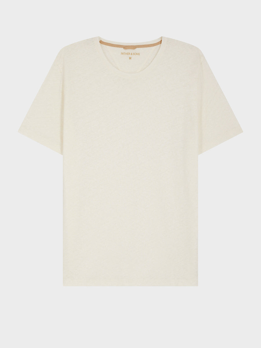 Tee-shirt col rond en coton et lin écrus